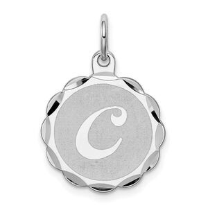 Sterling Silver, Sarah Collection 15mm Brocaded Disc Initial C Pendant